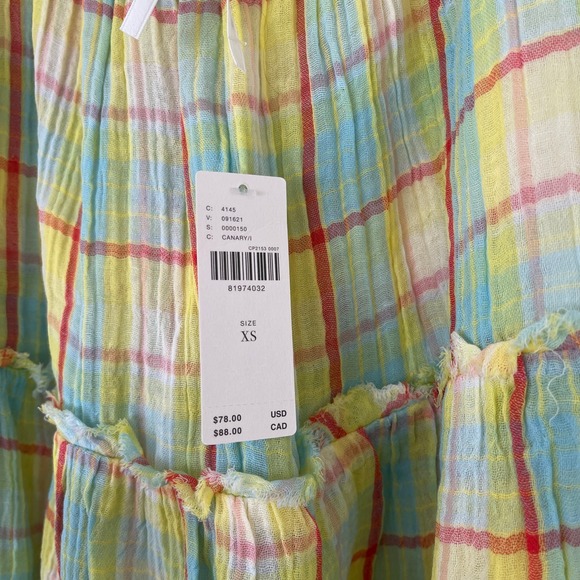 Anthropologie NWT‎ Tiered Plaid Ruffle Mini Dress Yellow Women's Size XS Summer - Picture 7 of 10